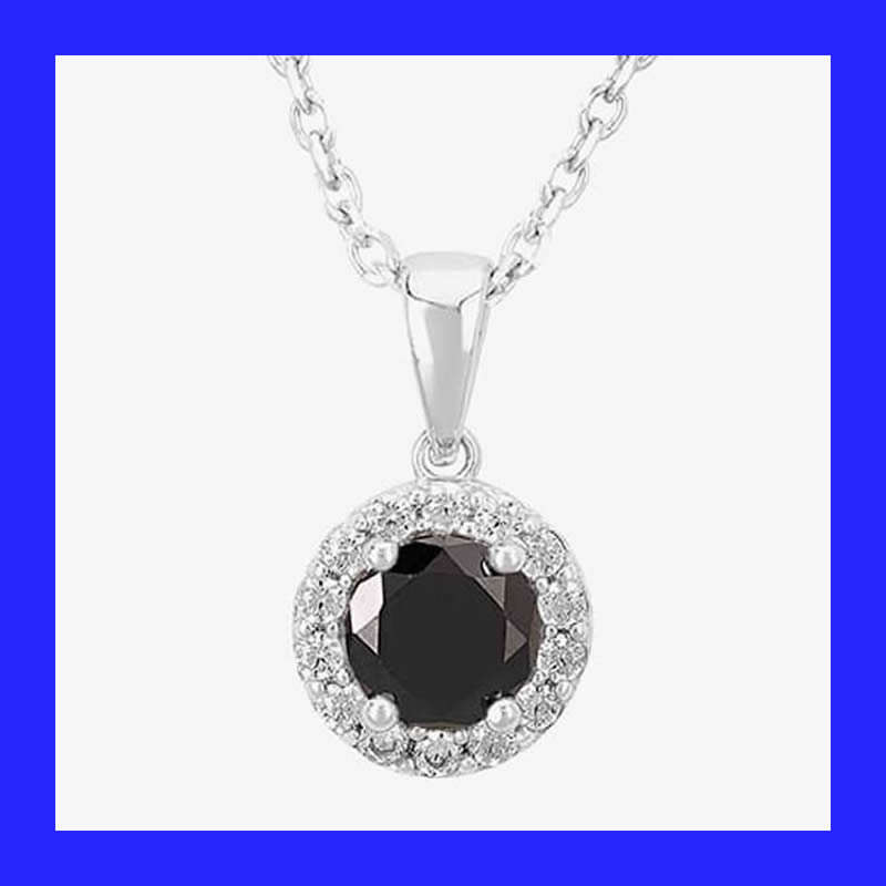 Cluster Halo Mystic Black and Clear Cubic Zirconia Pendant In Solid Sterling Silver