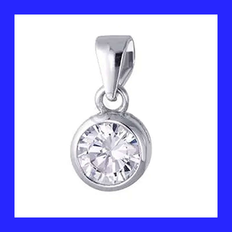 Sweet Cubic Zirconium Bezel Pendant In Solid Sterling Silver (No Chain)