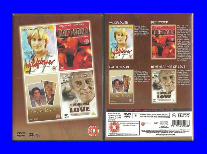 4 MOVIES ON DVD - WILDFLOWER, DRIFTWOOD, CALLIE & SON, REMEMBRANCE OF LOVE [REGION FREE EDITION]