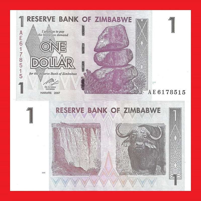 ZIMBABWE 1 Dollar Banknote Serial AE6178515