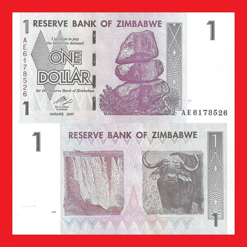 ZIMBABWE 1 Dollar Banknote Serial AE6178526