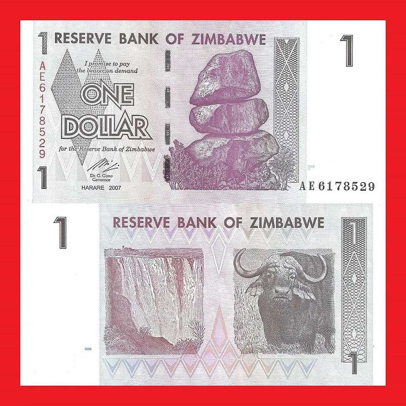 ZIMBABWE 1 Dollar Banknote Serial AE6178529