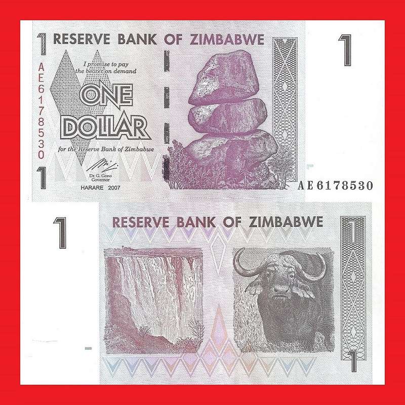 ZIMBABWE 1 Dollar Banknote Serial AE6178530