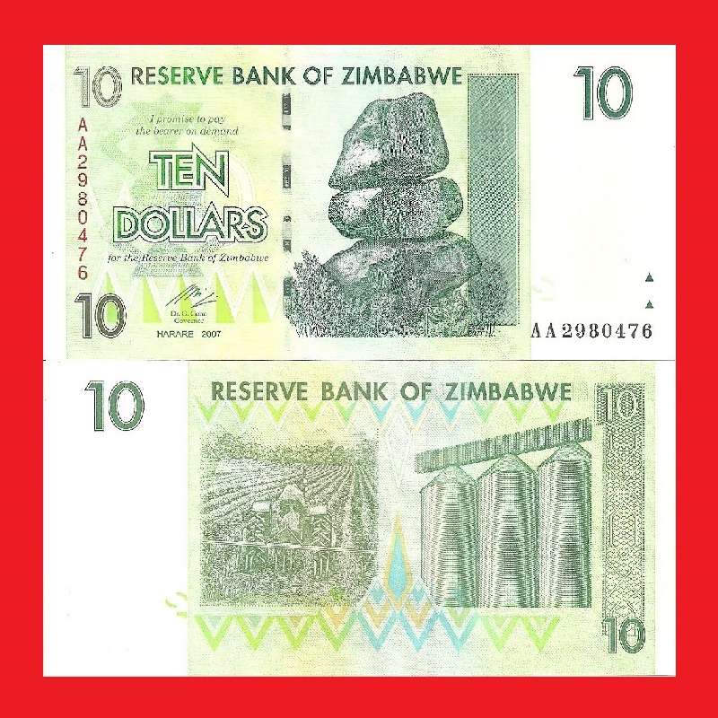 ZIMBABWE 10 Dollar Banknote P67 Serial AA2980476