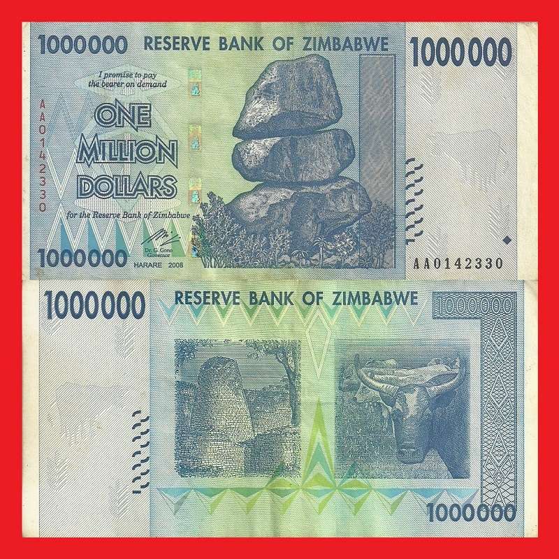 ZIMBABWE 1 Million Dollar Banknote Serial AA0142330