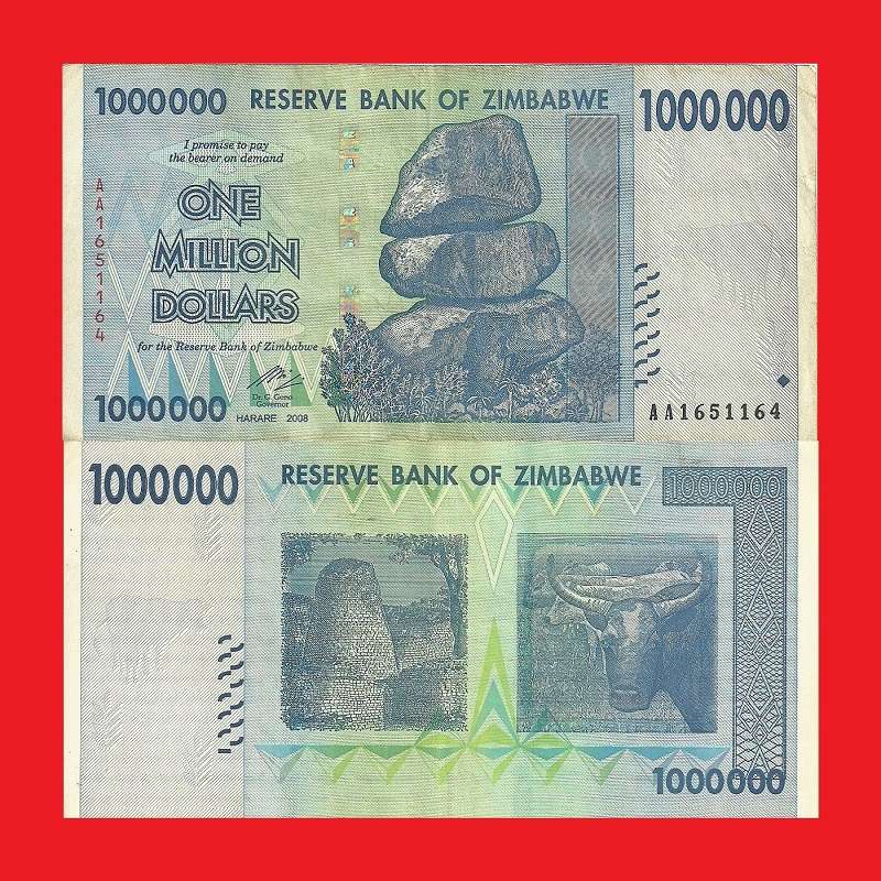 ZIMBABWE 1 Million Dollar Banknote Serial AA1651164