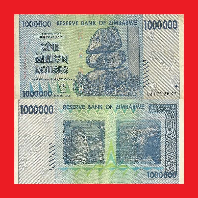 ZIMBABWE 1 Million Dollar Banknote Serial AA1722587