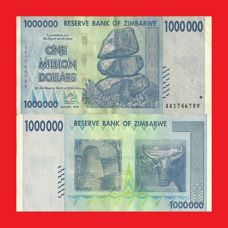 ZIMBABWE 1 Million Dollar Banknote Serial AA1746789