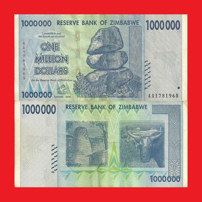 ZIMBABWE 1 Million Dollar Banknote Serial AA1781965