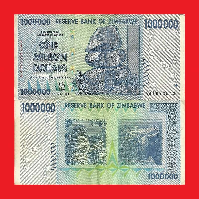 ZIMBABWE 1 Million Dollar Banknote Serial AA1872043