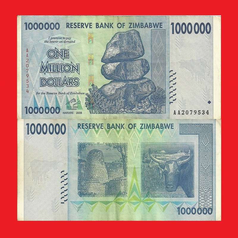 ZIMBABWE 1 Million Dollar Banknote Serial AA2079534
