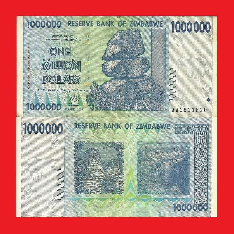 ZIMBABWE 1 Million Dollar Banknote Serial AA2521820