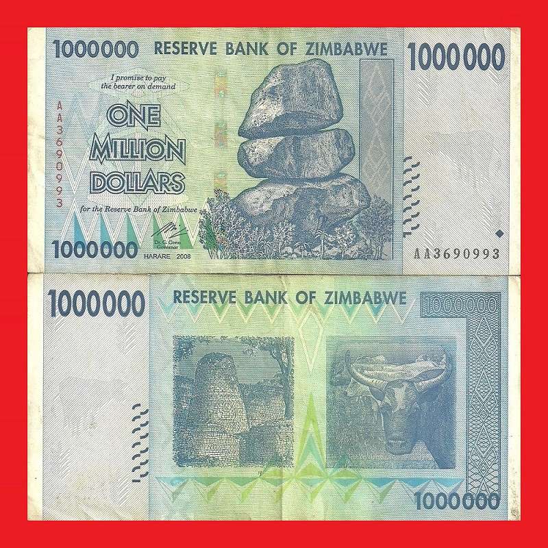 ZIMBABWE 1 Million Dollar Banknote Serial AA3690993 F