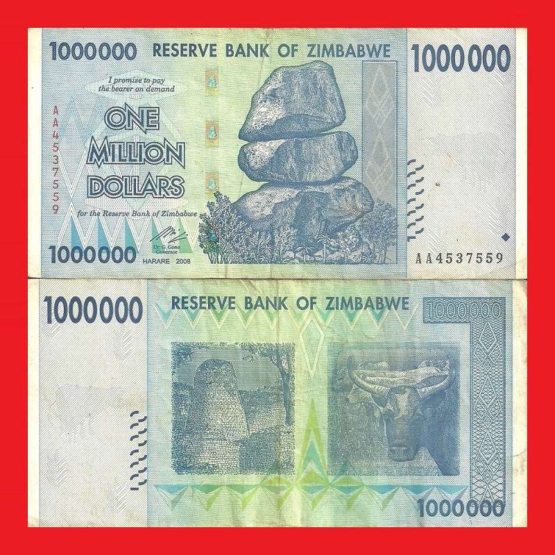 Zimbabwe 1 Million Dollar Banknote Serial AA4537559 F