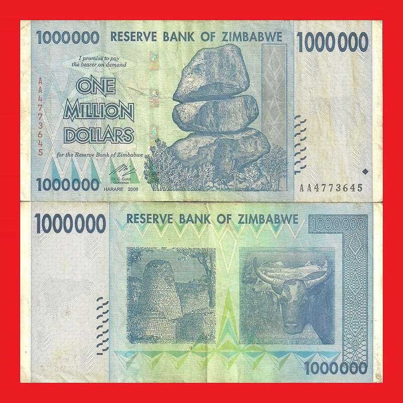 ZIMBABWE 1 Million Dollar Banknote Serial AA4773645 F