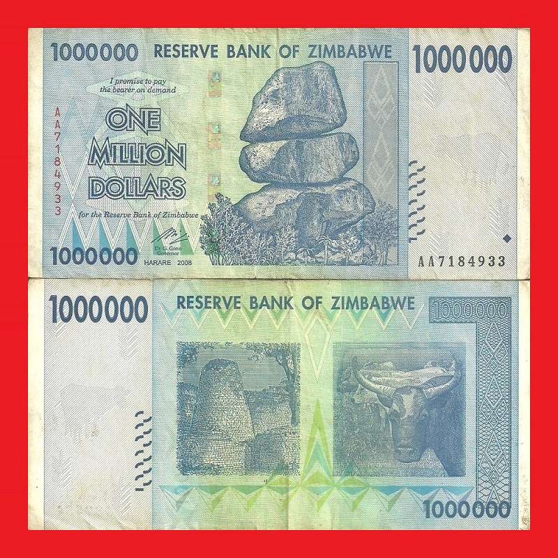 ZIMBABWE 1 Million Dollar Banknote Serial AA7184933 F