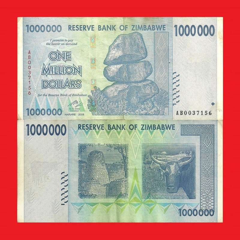 ZIMBABWE 1 Million Dollar Banknote Serial AB0037156 VF