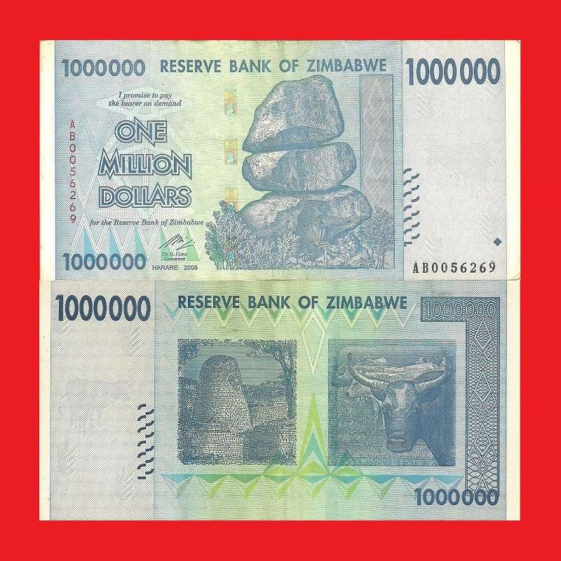 ZIMBABWE 1 Million Dollar Banknote Serial AB0056269