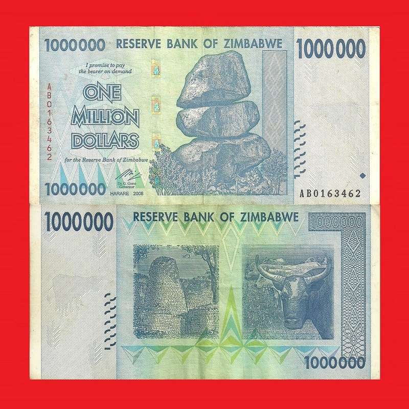 ZIMBABWE 1 Million Dollar Banknote Serial AB0163462