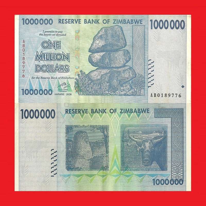 ZIMBABWE 1 Million Dollar Banknote Serial AB0189776