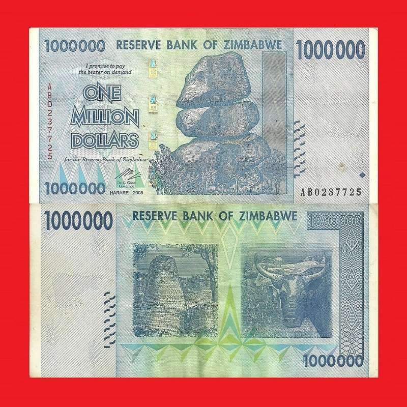 ZIMBABWE 1 Million Dollar Banknote Serial AB0237725
