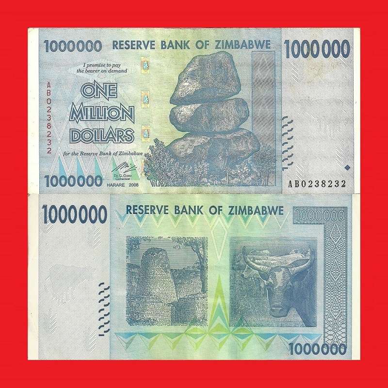 ZIMBABWE 1 Million Dollar Banknote Serial AB0238232