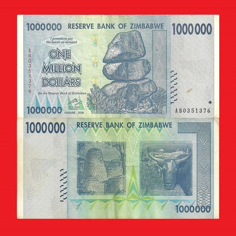 ZIMBABWE 1 Million Dollar Banknote Serial AB0351376