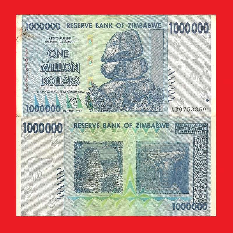 ZIMBABWE 1 Million Dollar Banknote Serial AB0753860