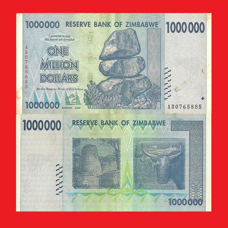 ZIMBABWE 1 Million Dollar Banknote Serial AB0765885 F+