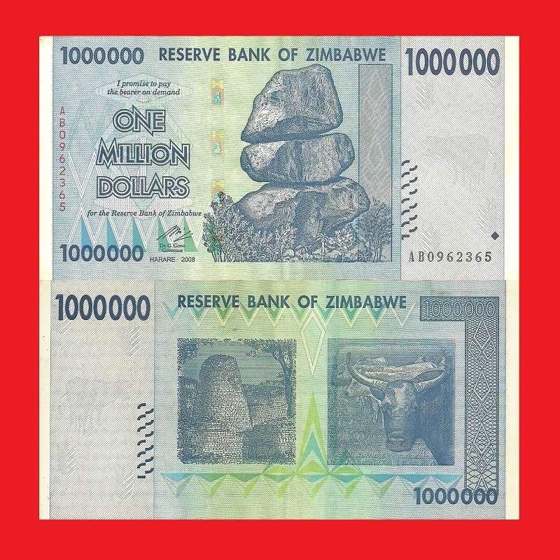 ZIMBABWE 1 Million Dollar Banknote Serial AB0962365