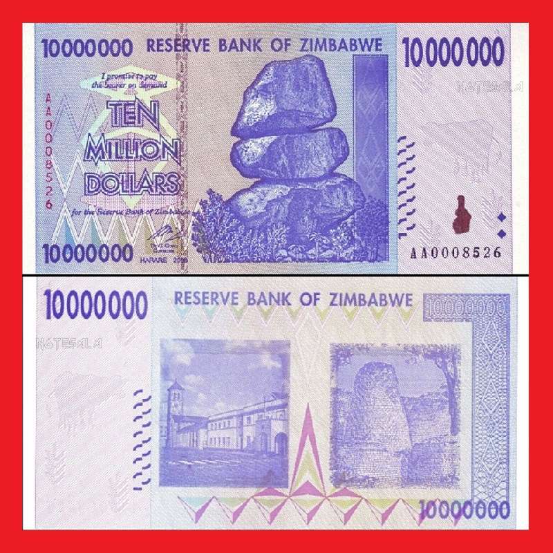 ZIMBABWE 10 Million Dollar Banknotes Used Condition