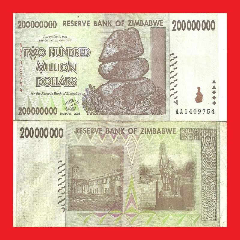 ZIMBABWE 200 Million Dollar Banknote Serial AA1409754 XF