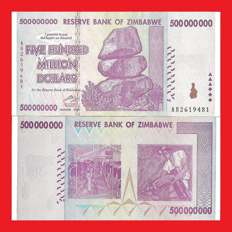 ZIMBABWE 500 Million Dollar Banknote Serial AB2619481 XF