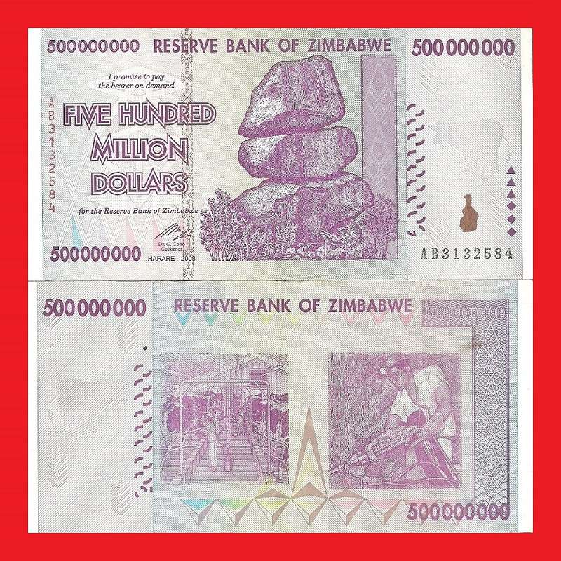 ZIMBABWE 500 Million Dollar Banknote Serial AB3132584 XF