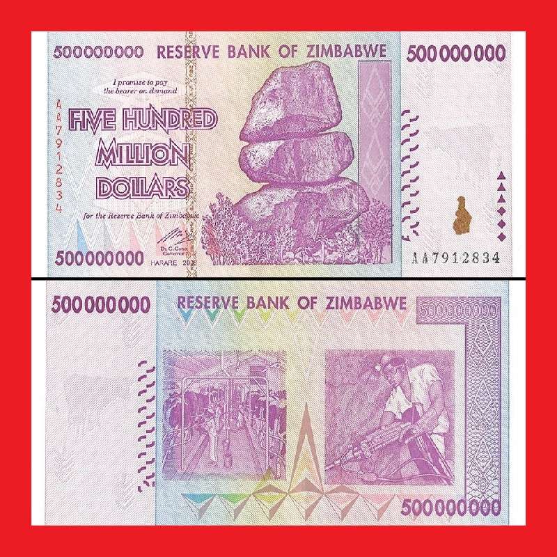 ZIMBABWE 500 Million Dollar Banknotes AA Series Mint Condition