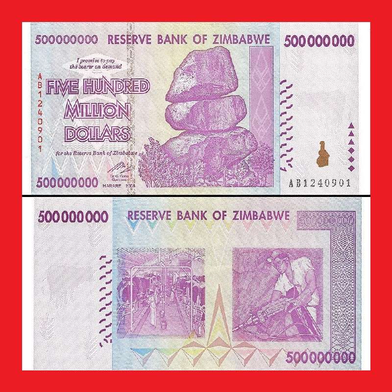 ZIMBABWE 500 Million Dollar Banknotes AB Series Mint Condition