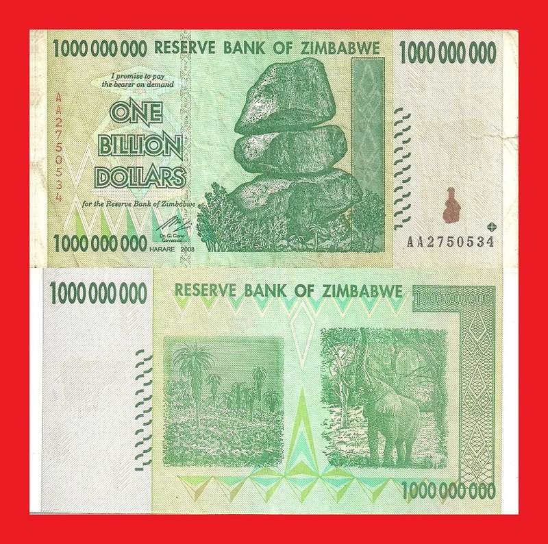 ZIMBABWE 1 Billion Dollar Banknote Serial AA2750534 VG