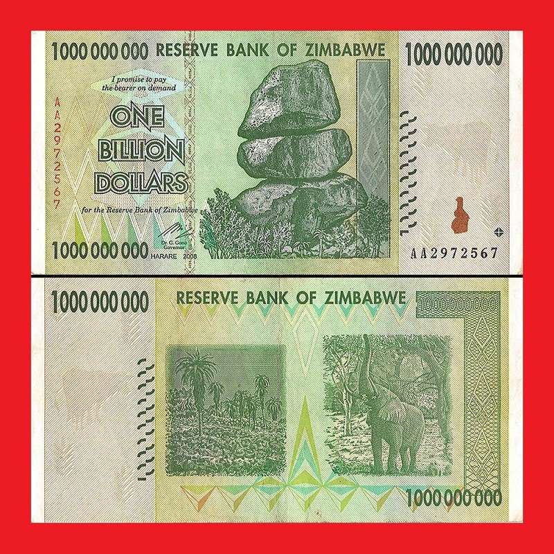 ZIMBABWE 1 Billion Dollar Banknotes Used Condition
