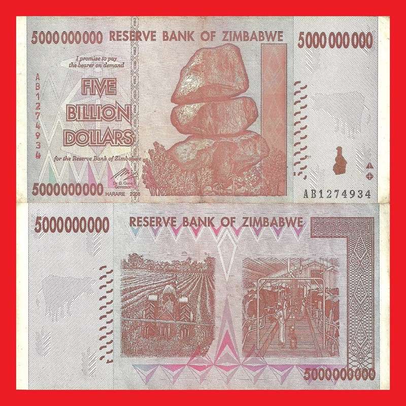 ZIMBABWE 5 Billion Dollar Banknote Serial AB0817794 XF