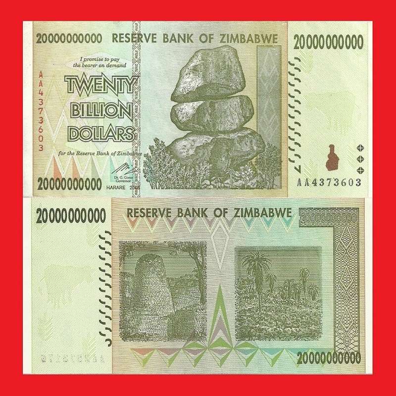 ZIMBABWE 20 Billion Dollar Banknotes Serial AA4373603 AU