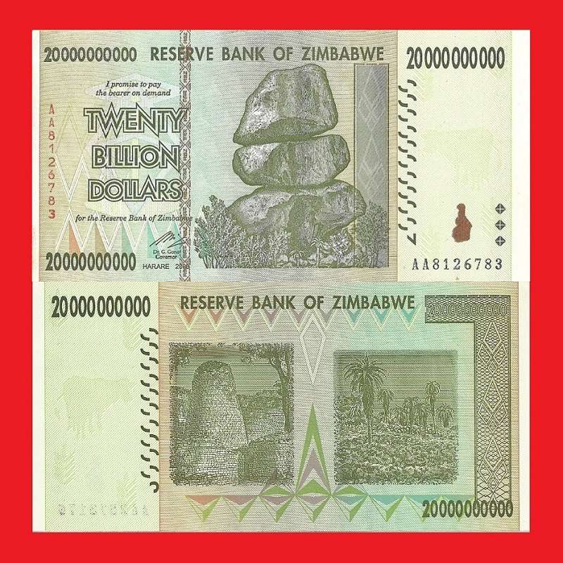 ZIMBABWE 20 Billion Dollar Banknotes Serial AA8126783 AU