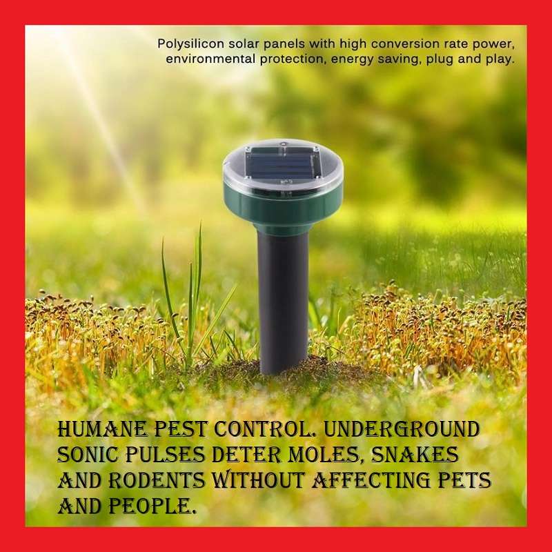 Solar Powered Ultrasonic Humane Mole And Rodent Repeller