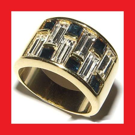 Blue And White Crystal Encrusted Unisex Dress Ring In 18K Yellow GP