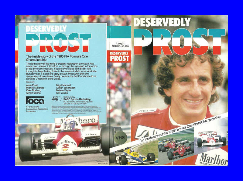 VHS CASSETTE  -  DESERVEDLY PROST (1985 FIA FORMULA ONE CHAMPIONSHIP)