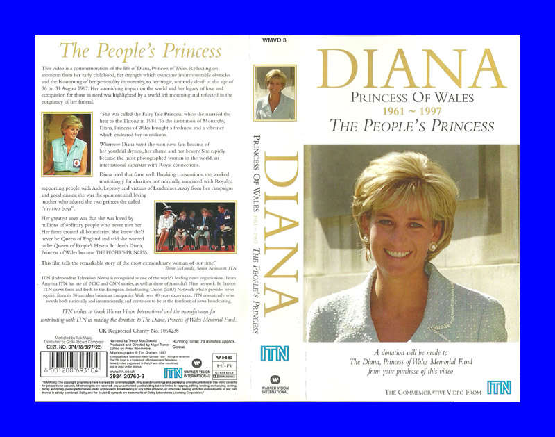 VHS CASSETTE  -  DIANA PRINCESS OF WALES 1961 - 1997 (THE PEOPLE`S PRINCESS)