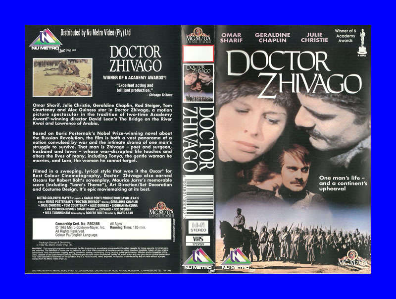 VHS CASSETTE  -  DOCTOR ZHIVAGO (OMAR SHARIF, GERALDINE CHAPLIN, JULIE CHRISTIE)