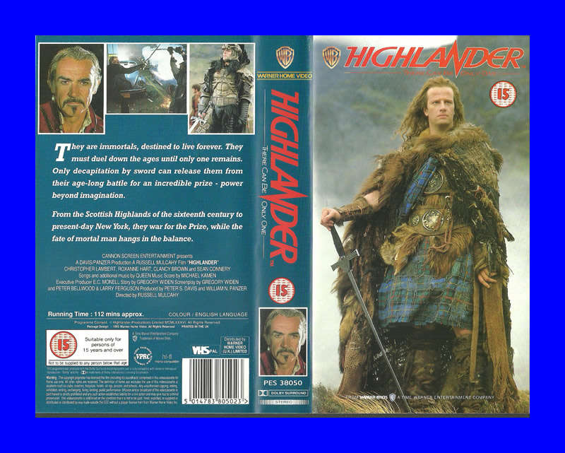 VHS CASSETTE  -  HIGHLANDER (CHRISTOPHER LAMBERT & SEAN CONNERY)