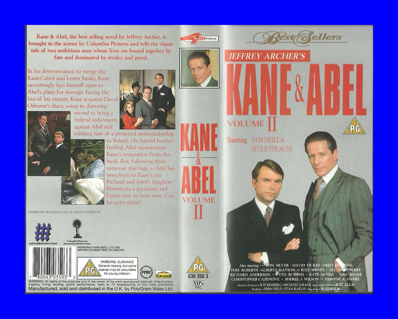 VHS CASSETTE  -  JEFFERY ARCHER`S KANE & ABEL VOL II (SAM NEIL & PETER STRAUSS)