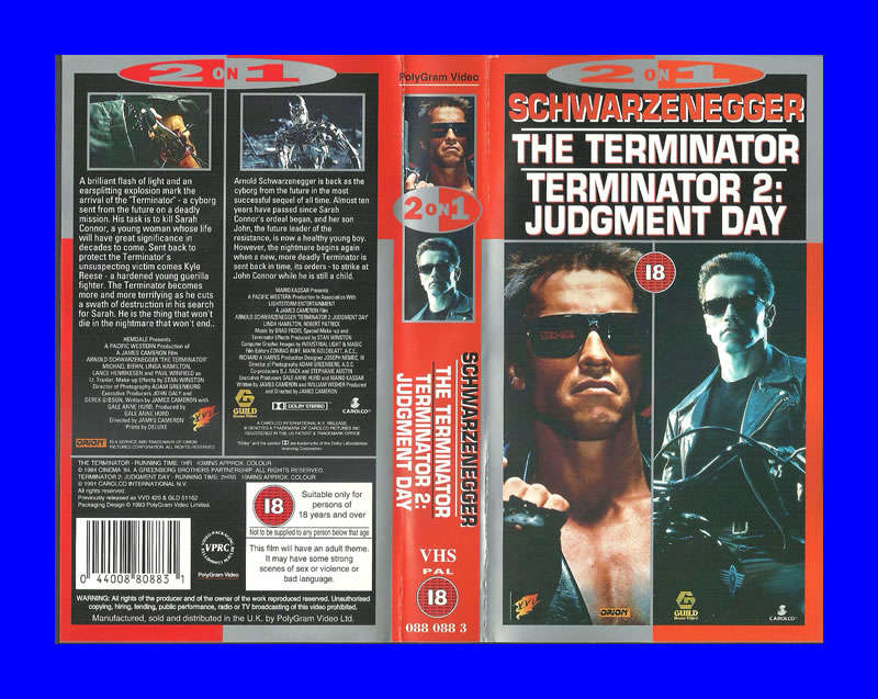 VHS CASSETTE  -  THE TERMINATOR AND TERMINATOR 2 (ARNOLD SCHWARZENEGGER)