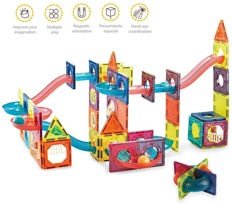 BrIQs - DIY STEM Magnetic Tile Marble Run - 110 Piece